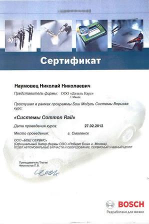 Сертификат Дизель Карс